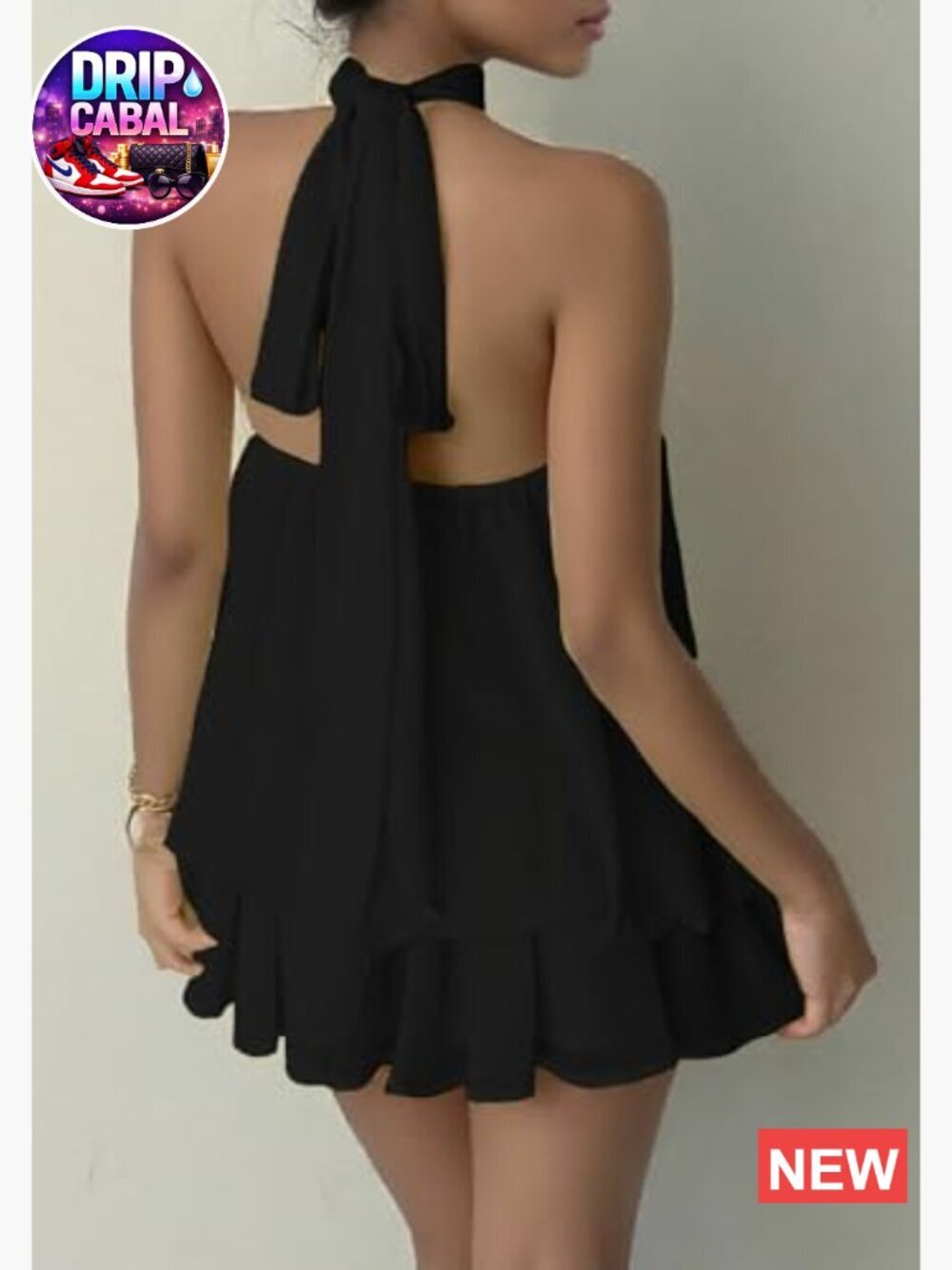 Chiffon Halter Mini Dress Backless Ruffle Cocktail Wedding Guest - Picture 5 of 5